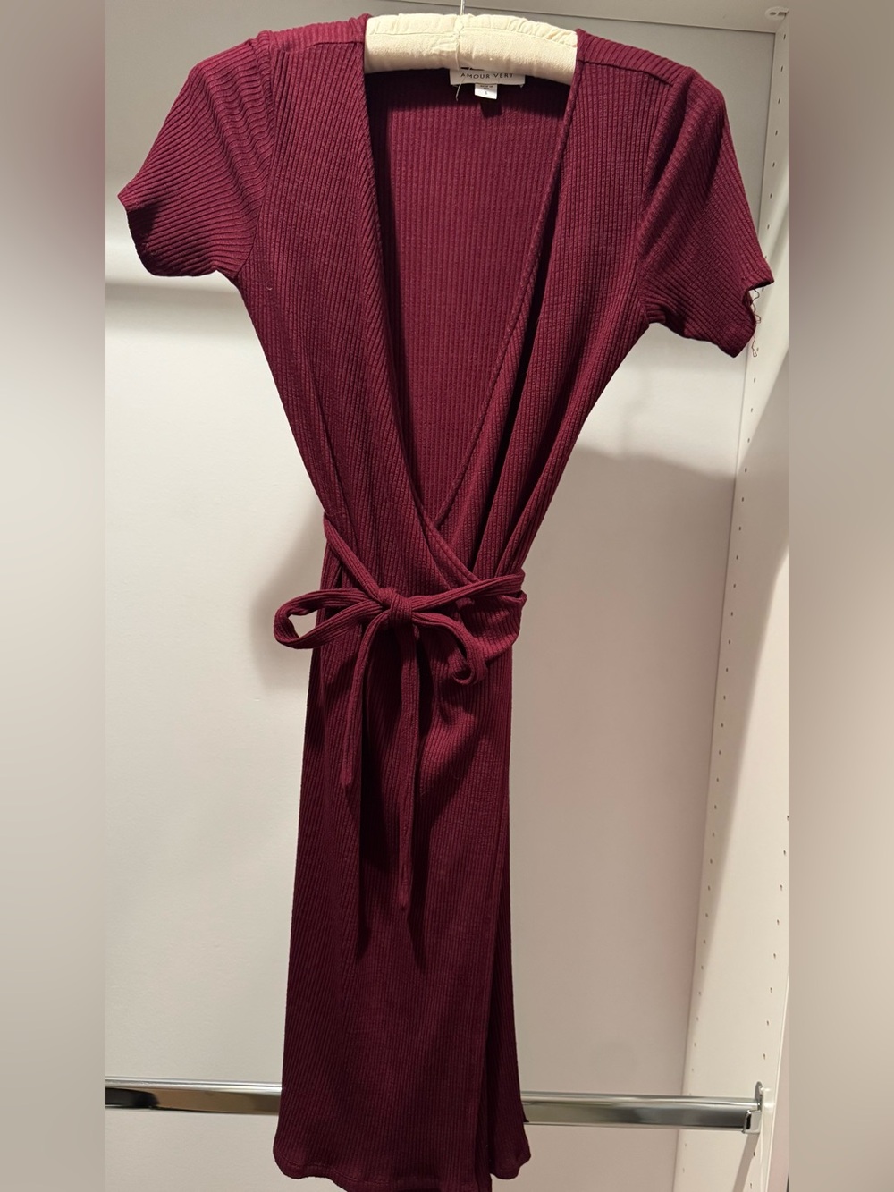 Amour Vert Ribbed Wrap  Dress - Burgundy